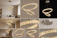 Pendul LED cu Telecomandă Galatea 100W, Ø50 cm, cu Inele, cu Cristale, Lumină Caldă/Neutră/Rece, Dimabil - AdeHouse — Finisaje și Iluminat Premium.
