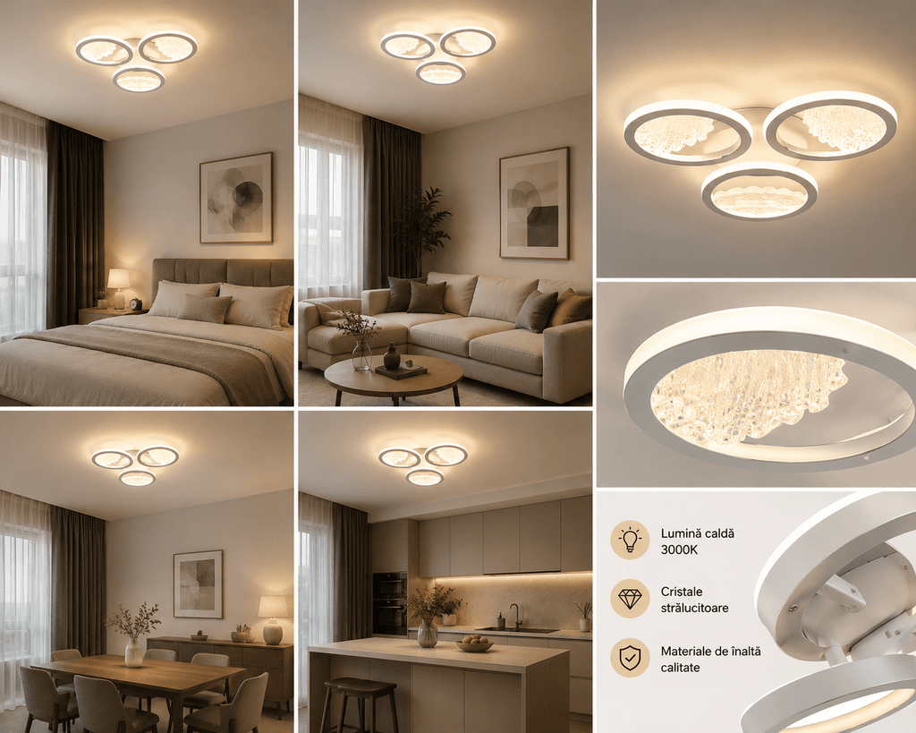 Lustră LED cu Telecomandă Honoria, 2W, Lumină Caldă/Neutră/Rece, Alb - AdeHouse — Finisaje și Iluminat Premium.