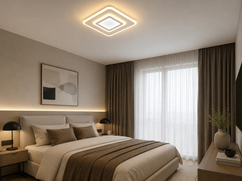 PLAFONIERA LED, PATRATA, MODERNA  – ALB & CROM, 39W, 3000K–6500K