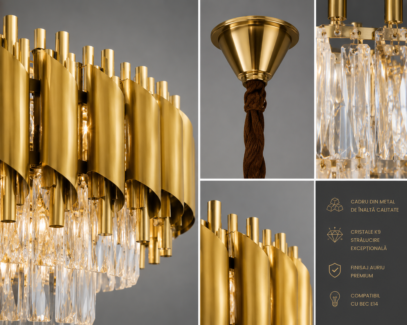 Candelabru Cristal Maelona, Auriu
