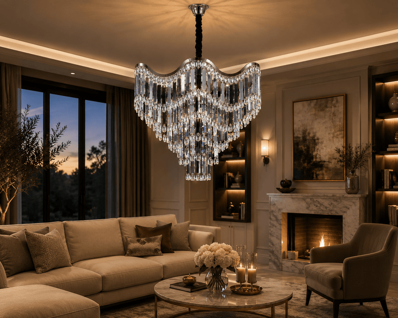 Candelabru Cristal Fedra, Ø78 cm, 60W, Crom