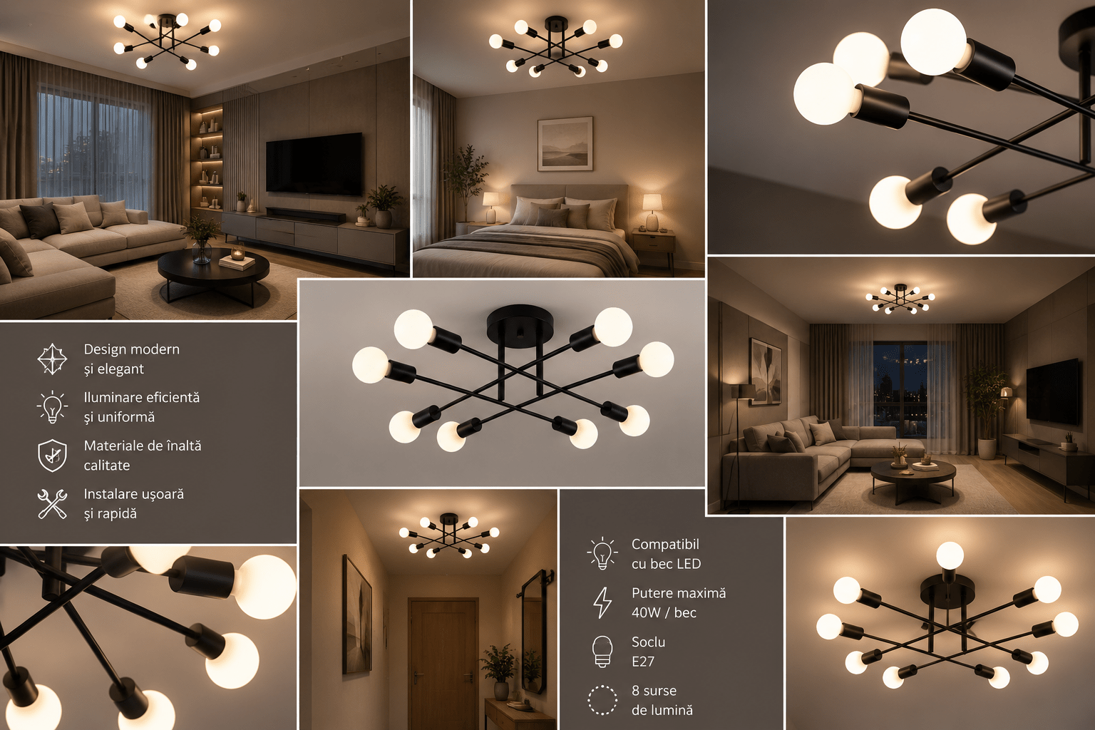 Lustră LED cu Telecomandă Ulderica, 60W, Negru - AdeHouse — Finisaje și Iluminat Premium.