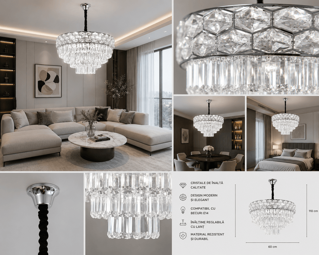 Candelabru Nicoleta, 60W, Crom - AdeHouse — Finisaje și Iluminat Premium.
