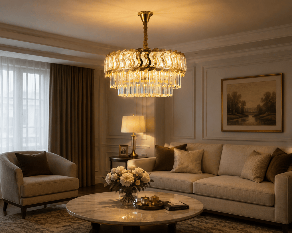 Candelabru Cristal Dianora, 60W, Auriu - AdeHouse — Finisaje și Iluminat Premium.