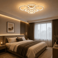 Lustră LED cu Telecomandă Fabiola, 328W, Ø170 cm, cu Inele, cu Cristale, Lumină Caldă/Neutră/Rece, Alb - AdeHouse — Finisaje și Iluminat Premium.