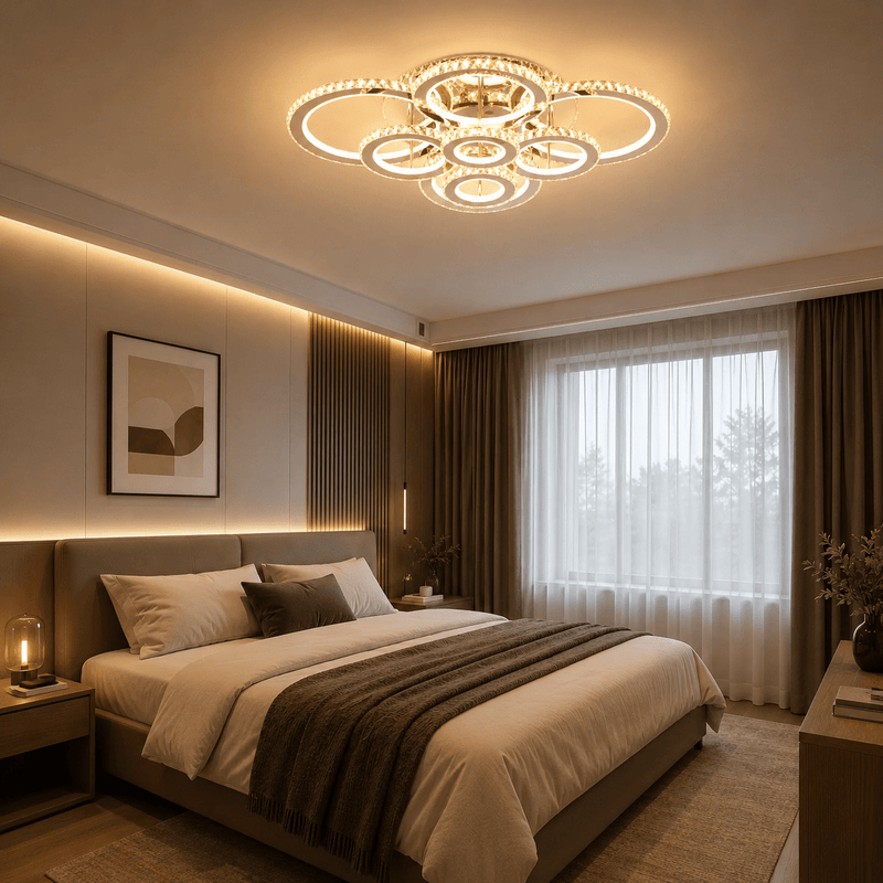 Lustră LED cu Telecomandă Fabiola, 328W, Ø170 cm, cu Inele, cu Cristale, Lumină Caldă/Neutră/Rece, Alb