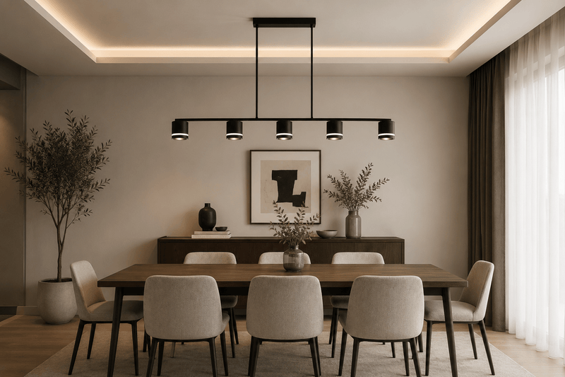 Pendul LED cu Telecomandă Corinna, 110×54 cm, Lumină Caldă/Neutră/Rece, Negru