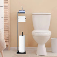 Suport metalic pentru hartia igienica cu polita pentru accesorii, 2 spatii de stocare hartie igienica, 72 cm, negru