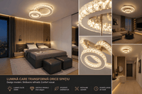 Lustră LED cu Telecomandă Kunigunde 66W, cu Cristale, Lumină Caldă/Neutră/Rece, Crom - AdeHouse — Finisaje și Iluminat Premium.