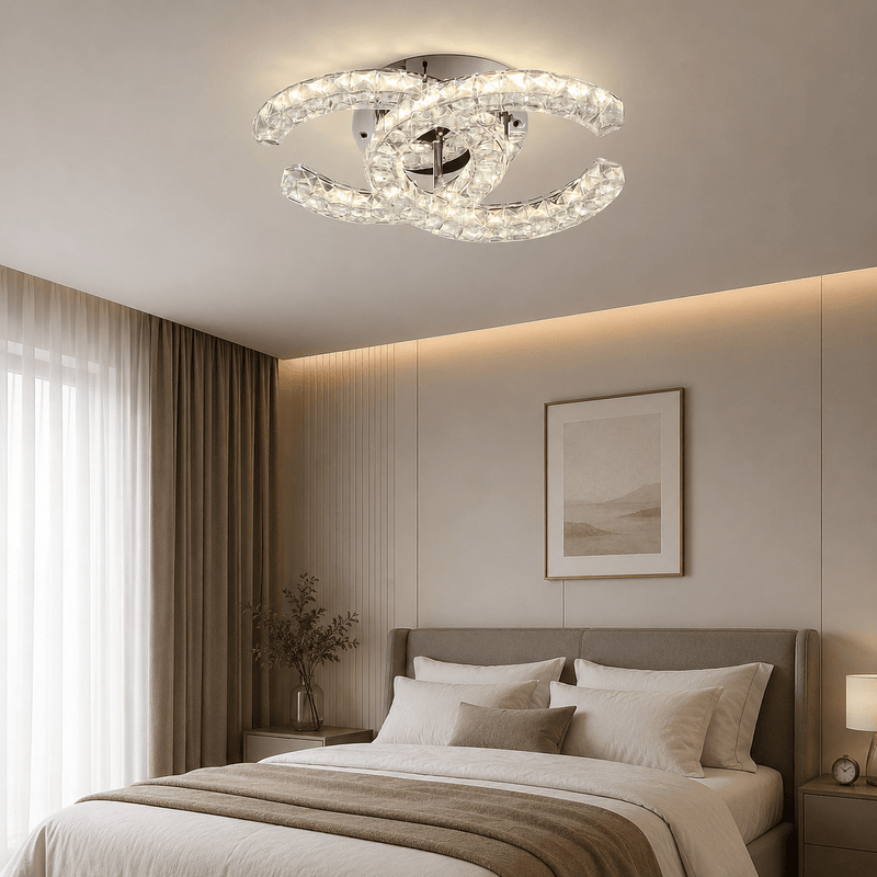 Lustră LED cu Telecomandă Serenella 56W, 45×32 cm, cu Cristale, Dimabilă