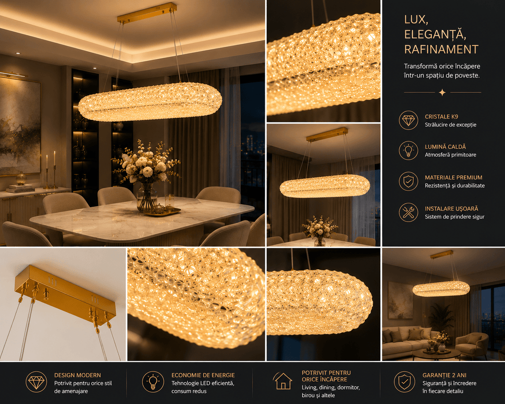 Pendul LED cu Telecomandă Domenica, 124W, Auriu - AdeHouse — Finisaje și Iluminat Premium.