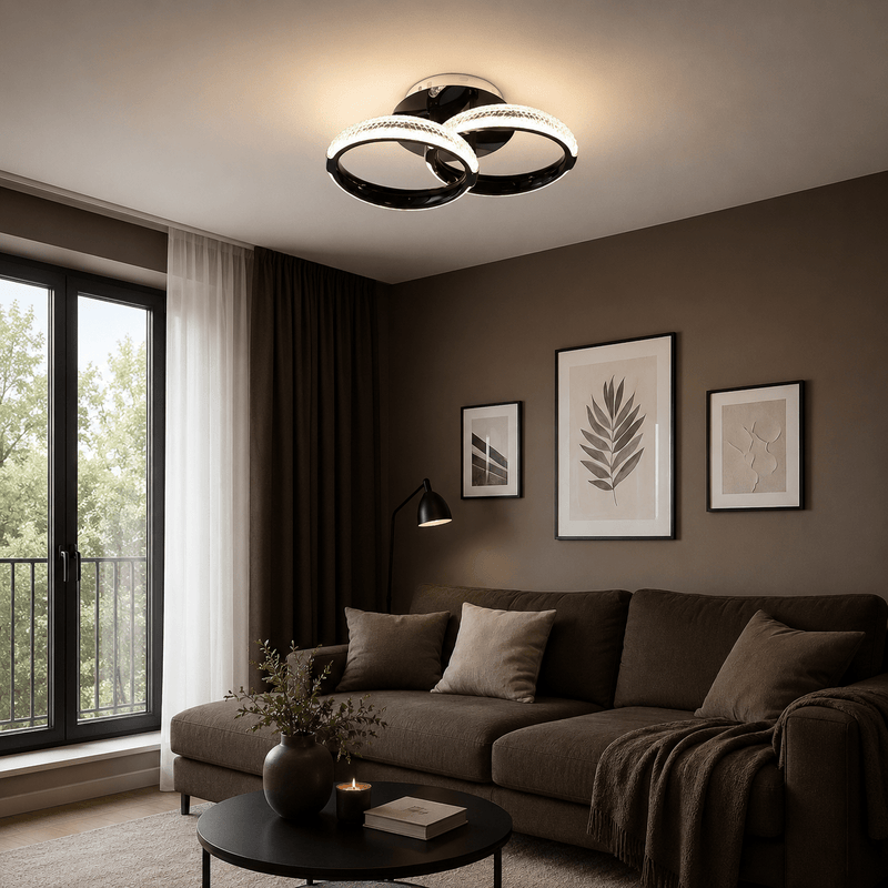 Lustră LED cu Telecomandă Rosmunda, 34×21 cm, 36W, cu Cristale, Lumină Caldă/Neutră/Rece, Negru