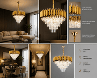 Candelabru Cristal Theodelinda 60W, Ø50 cm, Negru/Auriu - AdeHouse — Finisaje și Iluminat Premium.