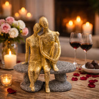 Statueta decorativa cuplu pe banca din rasina 20 cm