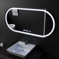 Oglindă LED Baie cu Dezaburire Concettina, Ceas, Ramă Negru - AdeHouse — Finisaje și Iluminat Premium.