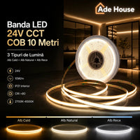Bandă LED COB CCT Profesională 24V, 10 m, 3 Tipuri de Lumină - AdeHouse — Iluminat Modern la Preț Bun