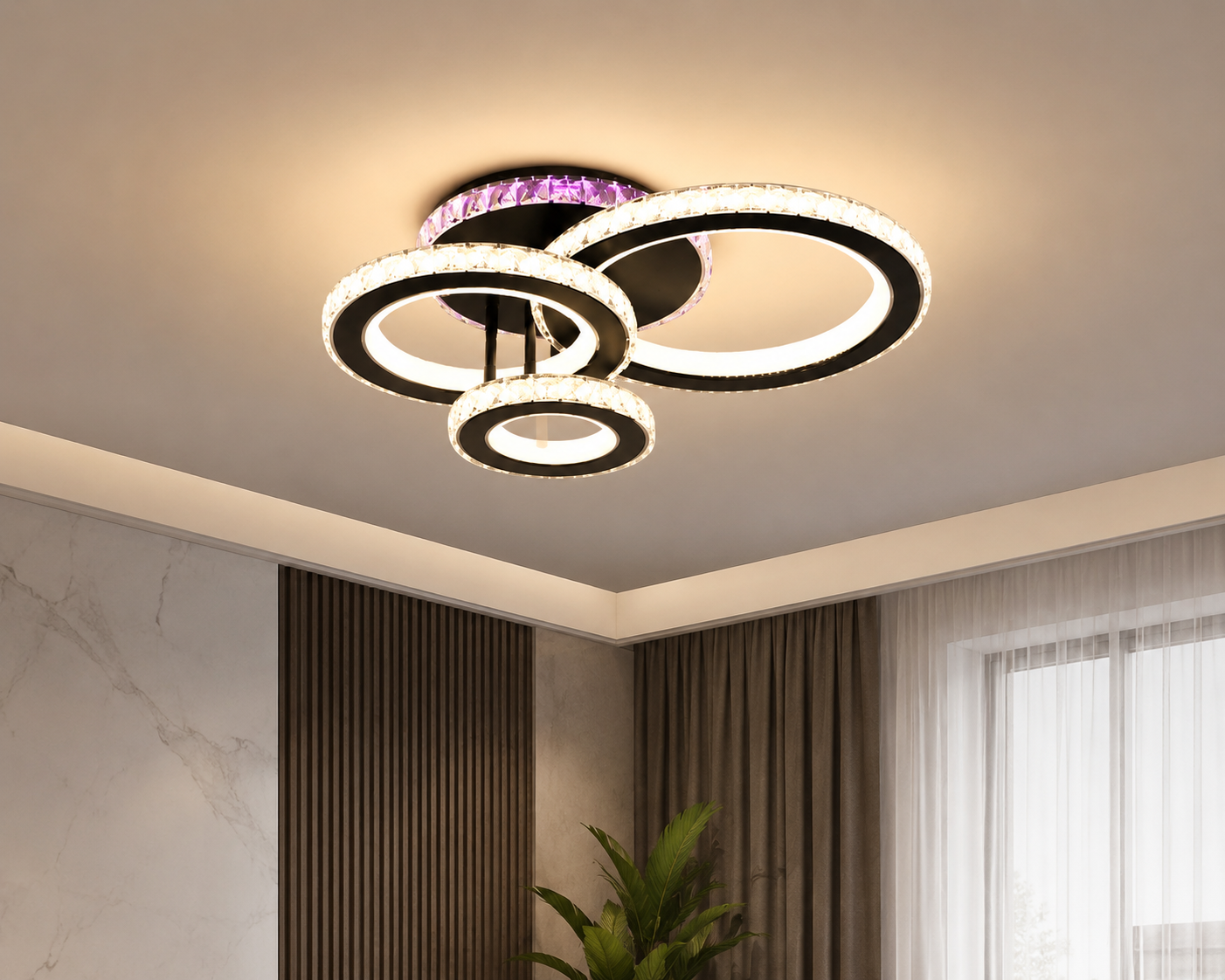 Lustră LED cu Telecomandă Halcyona 134W, Lumină Caldă/Neutră/Rece, Dimabilă, Negru