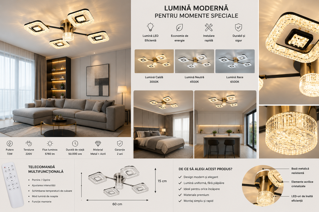 Lustră LED Amberly, Dimabilă
