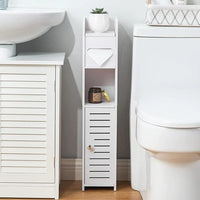 Dulap slim pentru baie cu suport hartie si 3 polite depozitare, alb, 80 cm x 17 cm x 15 cm