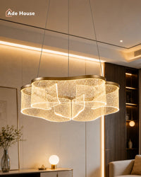 Lustra Led Golden Petals Tip Pendul 50cm, cu telecomanda, 240 W - AdeHouse — Iluminat Modern la Preț Bun
