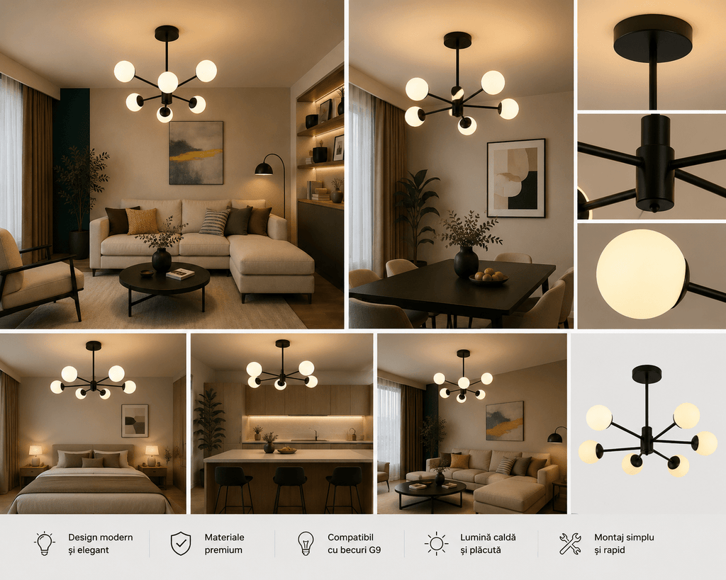 Pendul LED cu Telecomandă Giuditta, 48W, Lumină Caldă/Neutră/Rece, Negru/Alb - AdeHouse — Finisaje și Iluminat Premium.