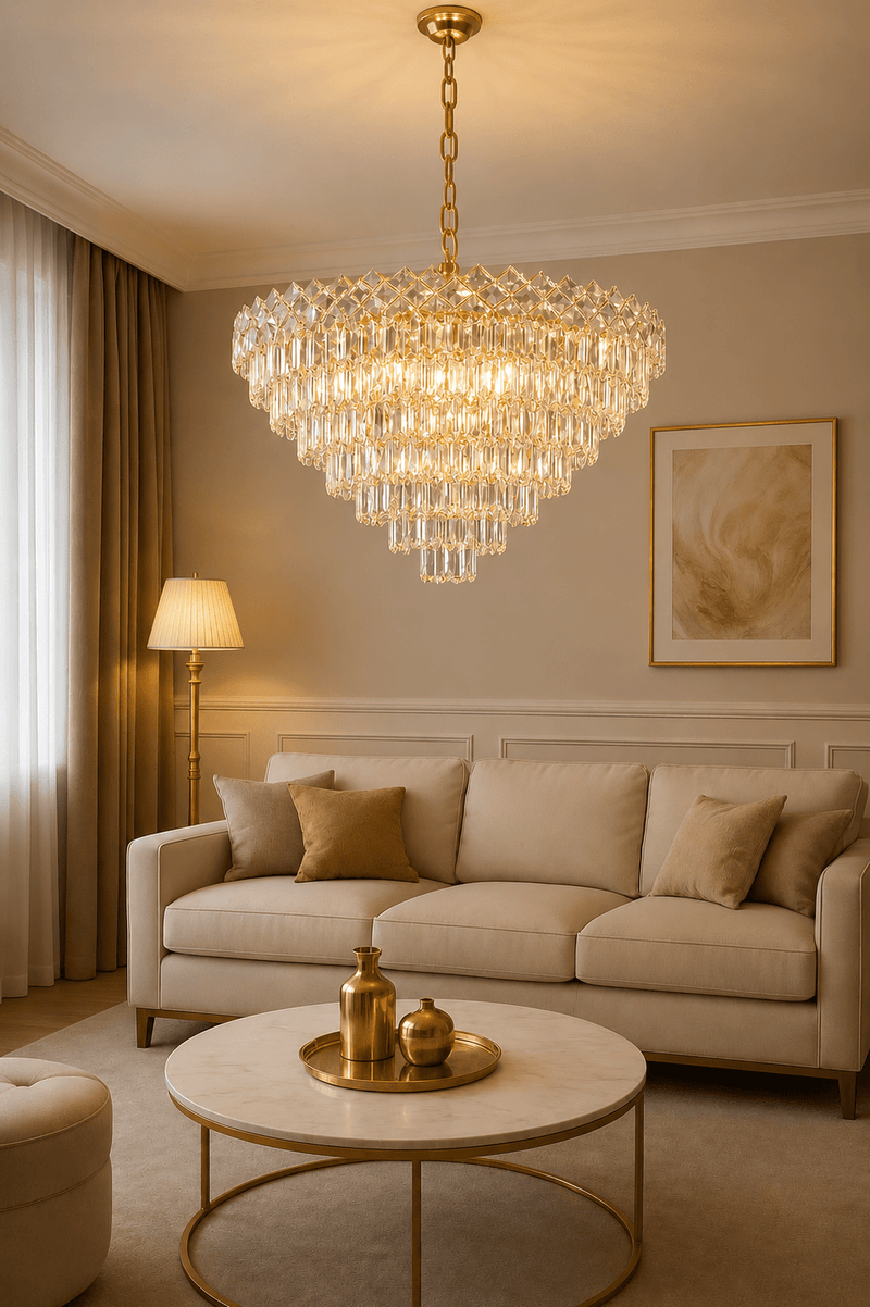 Candelabru Cristal Ysabeau, Ø50 cm, Auriu