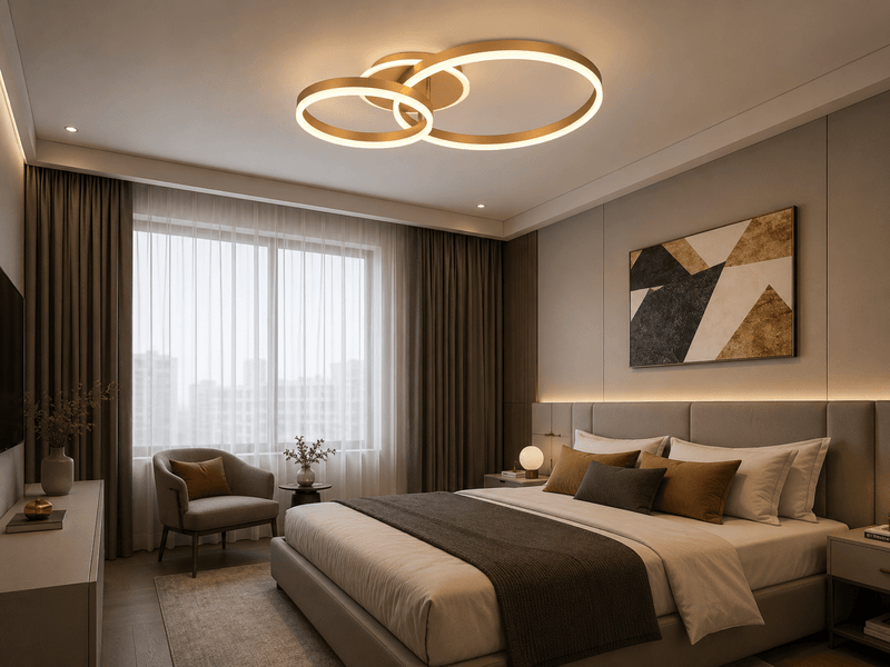 Lustră LED cu Telecomandă Amaranta 61W, 72×50 cm, cu Inele, Lumină Caldă/Neutră/Rece, Dimabilă, Auriu