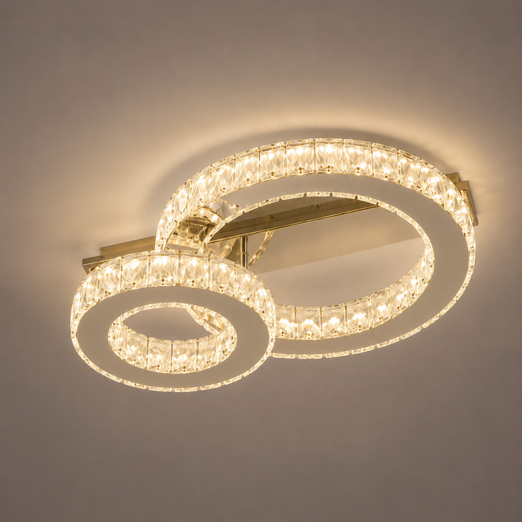 Lustră LED cu Telecomandă Kunigunde 66W, cu Cristale, Lumină Caldă/Neutră/Rece, Crom