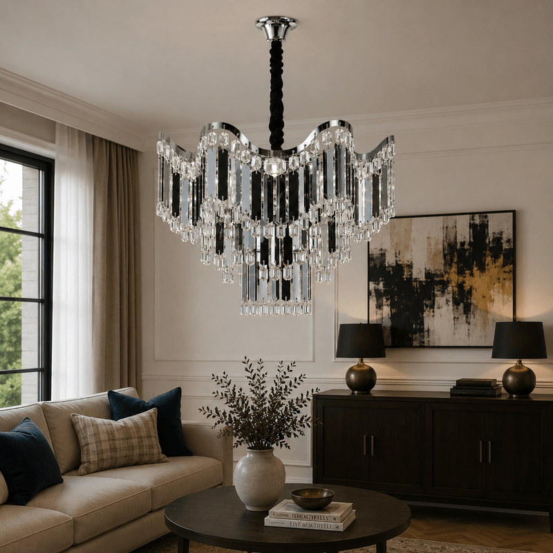 Candelabru Cristal Domitia, Ø45 cm, 60W, Crom