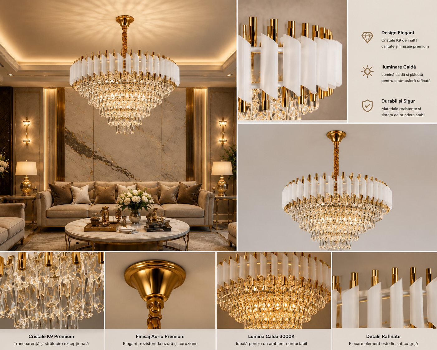 Candelabru Cristal Selene 800W, Alb