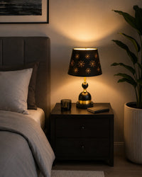 Veioza Decorativa Star Noir, E27, H52 cm, Negru cu Accente Aurii