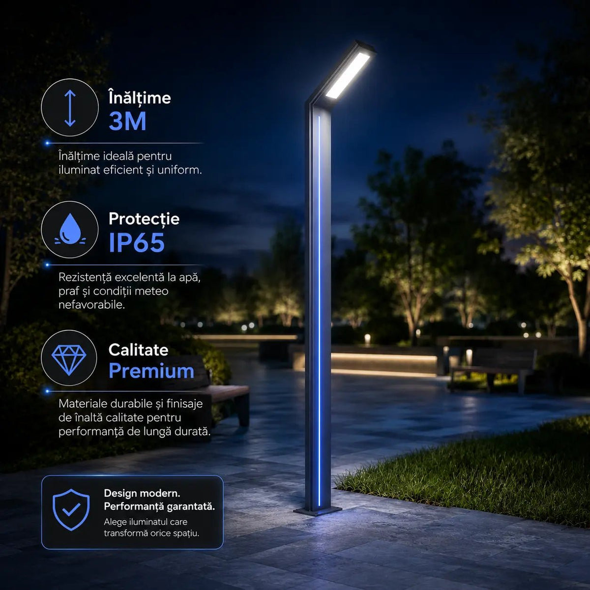 Stâlp Iluminat Exterior LED 30W, 6500K, IP65, 3M - AdeHouse — Iluminat Modern la Preț Bun