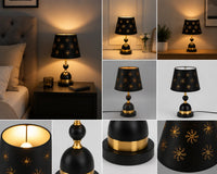 Veioza Decorativa Star Noir, E27, H52 cm, Negru cu Accente Aurii