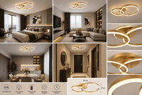 Lustră LED cu Telecomandă Amaranta 61W, cu Inele, Lumină Caldă/Neutră/Rece, Dimabilă, Auriu - AdeHouse — Finisaje și Iluminat Premium.