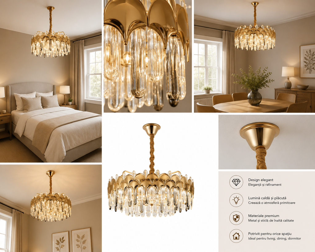 Candelabru Cristal Junipera, Auriu