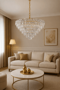 Candelabru Cristal Ysabeau, Ø50 cm, Auriu - AdeHouse — Finisaje și Iluminat Premium.