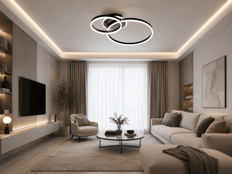 Lustră LED cu Telecomandă Nerina, 72×50 cm, 61W, cu Inele, Lumină Caldă/Neutră/Rece