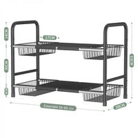 Raft metalic pentru depozitare sub chiuveta, extensibil 55-85 cm, 4 cosuri, 85 (L) x 25 (l) x (H) cm, negru