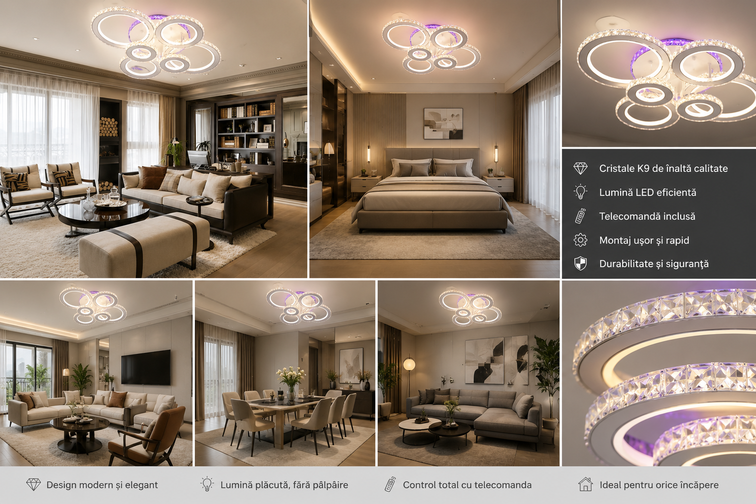 Lustră LED cu Telecomandă Morwenna 240W, Ø50 cm, Lumină Caldă/Neutră/Rece