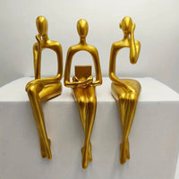 Set 3 statuete decorative aurii din rasina, siluete ganditoare Golden Muse