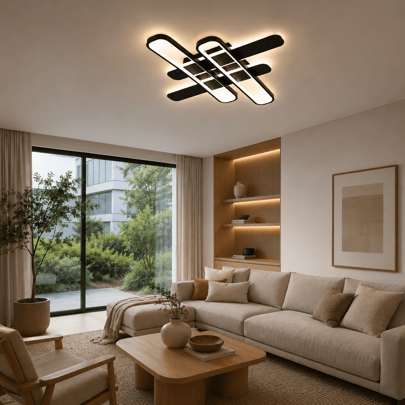 Lustră LED cu Telecomandă Zerlina 156W, 56×56 cm, Lumină Caldă/Neutră/Rece, Negru