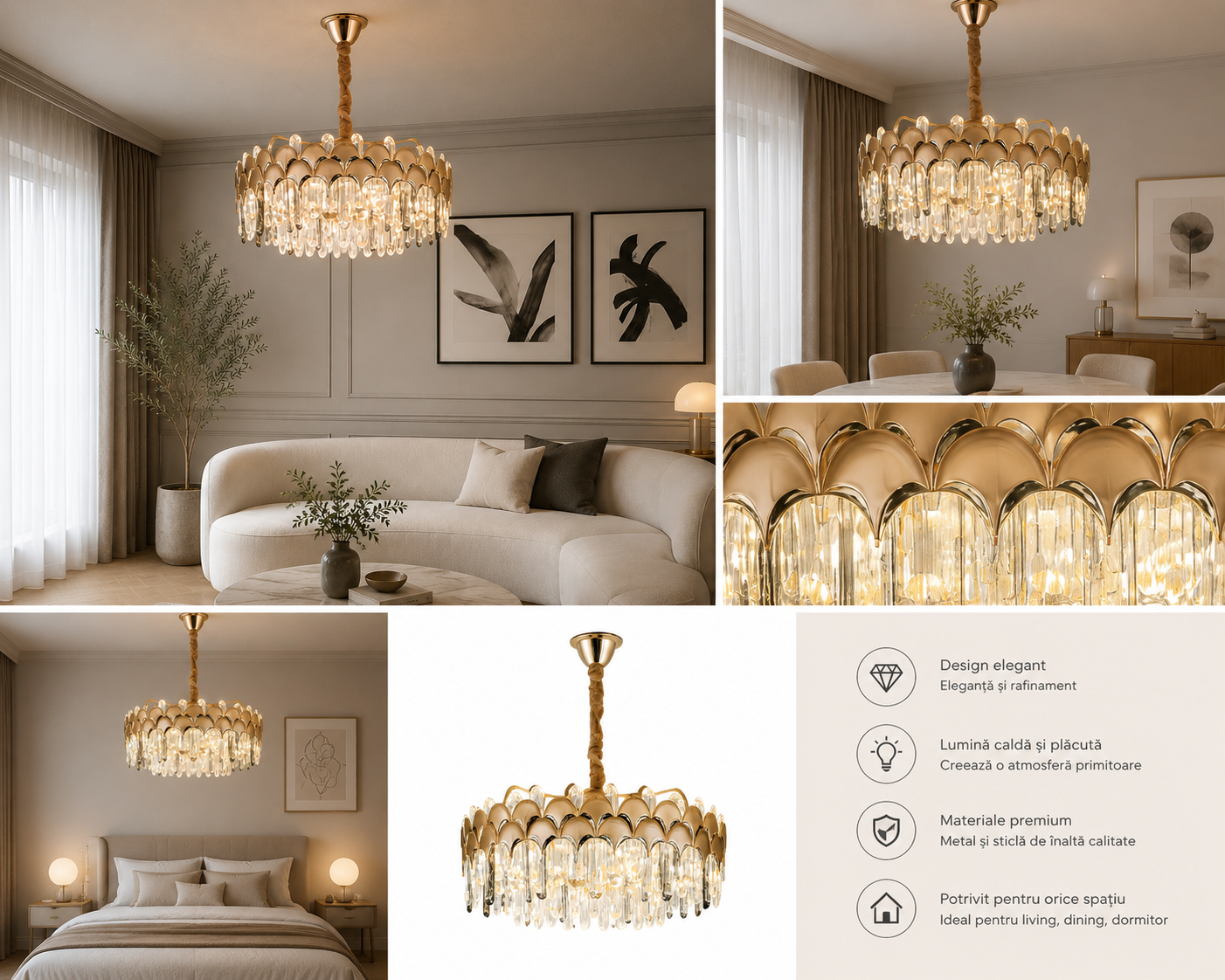 Candelabru Cristal Junipera, Auriu