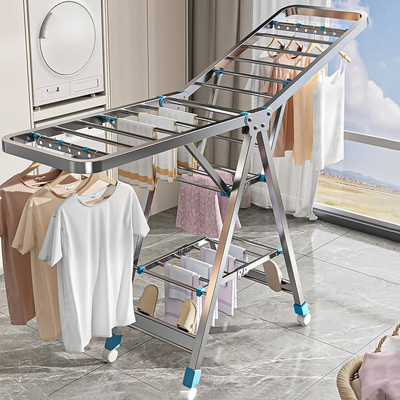 Uscator rufe pliabil metalic premium 150x90x46 cm – suport haine, dublu nivel, economisitor de spatiu