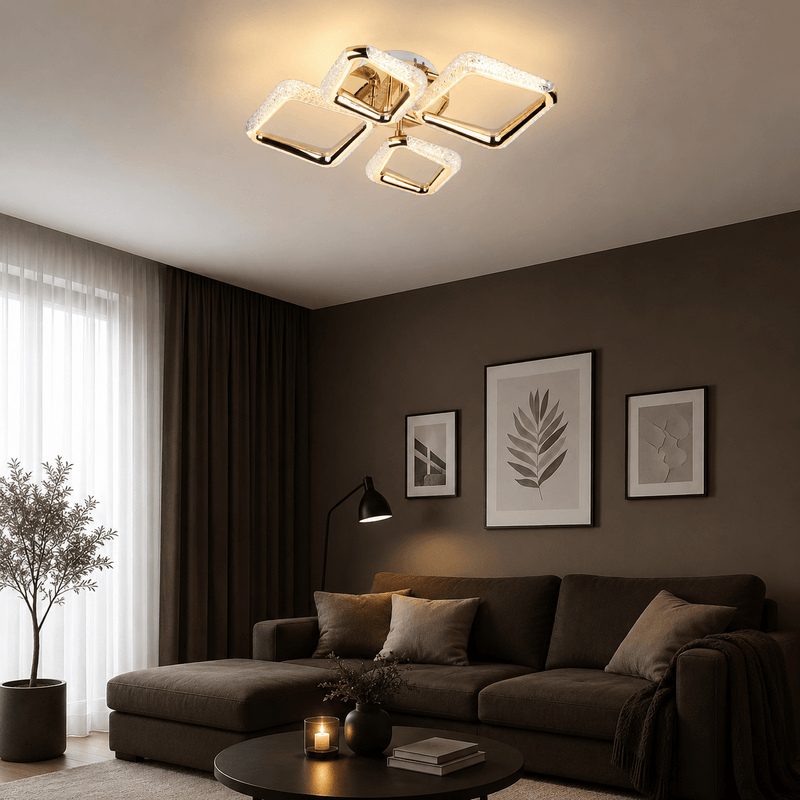 Lustră LED cu Telecomandă Cwenneth 60W, 51×37 cm, cu Cristale, Lumină Caldă/Neutră/Rece, Auriu