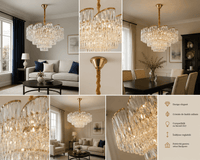 Candelabru Cristal Velasca, Ø58 cm, Auriu - AdeHouse — Finisaje și Iluminat Premium.