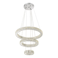 Pendul LED cu Telecomandă Valentina II 120W, Ø60 cm, cu Inele, cu Cristale, Dimabil, Alb - AdeHouse — Finisaje și Iluminat Premium.