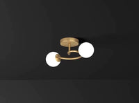 Lustră Elegantă Aurie cu 2 Globuri Albe din Sticlă, 2xE27