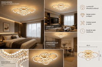 Lustră LED cu Telecomandă Fabiola, 328W, Ø170 cm, cu Inele, cu Cristale, Lumină Caldă/Neutră/Rece, Alb - AdeHouse — Finisaje și Iluminat Premium.