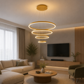 Pendul LED cu Telecomandă Calista II 220W, Ø80 cm, cu Inele, Lumină Caldă/Neutră/Rece, Dimabil, Auriu