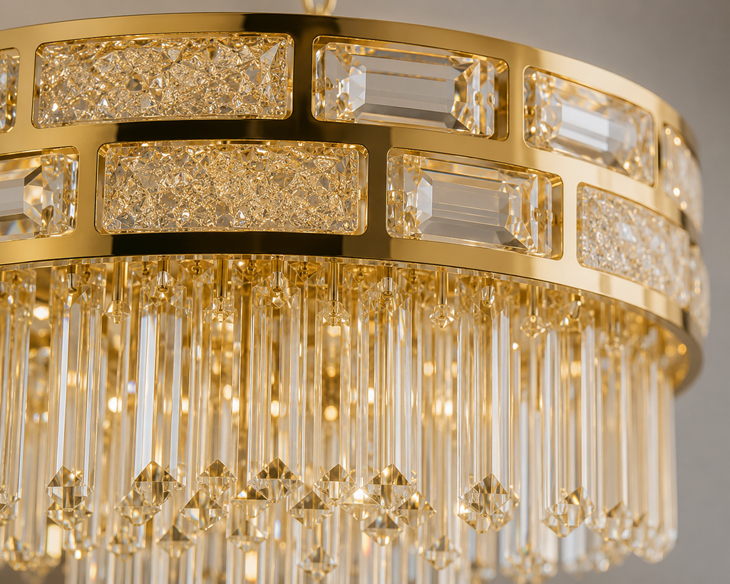 Candelabru Cristal Fenella, Ø60 cm, cu Telecomandă, Dimabil, Auriu